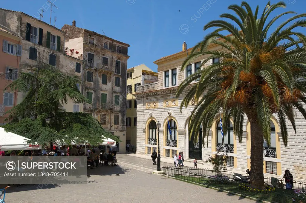 Town Hall Square in Corfu Town or Kerkyra, Corfu, Ionian Islands, Greece, Europe