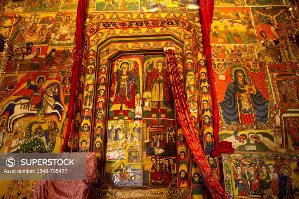 Colourful scenes from the Bible, Bet Maryam Monastery, Bahir Dar, Ethiopia, Africa