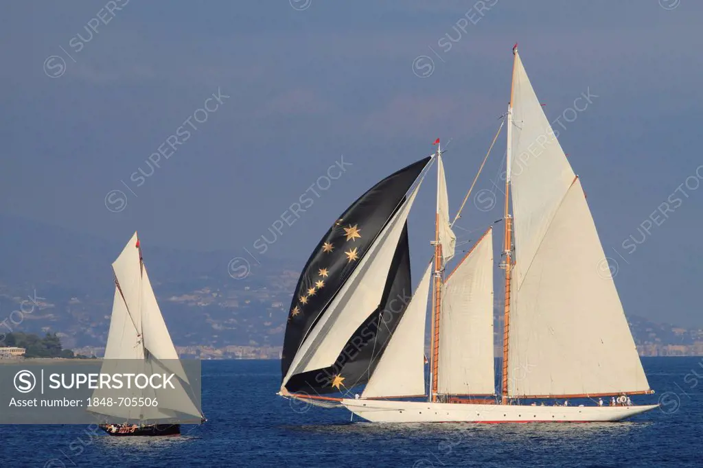 Sailing regatta during the Monaco Classic Week 2011 with historic sailing yachts, Monaco, Cote d'Azur, Mediterranean, Europe