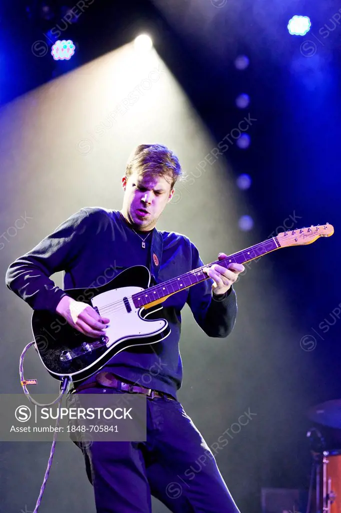 Michael Spahr, guitarist of the Swiss singer songwriter James Gruntz, live at the Winterfestival, Wolhusen, Lucerne, Switzerland, Europe
