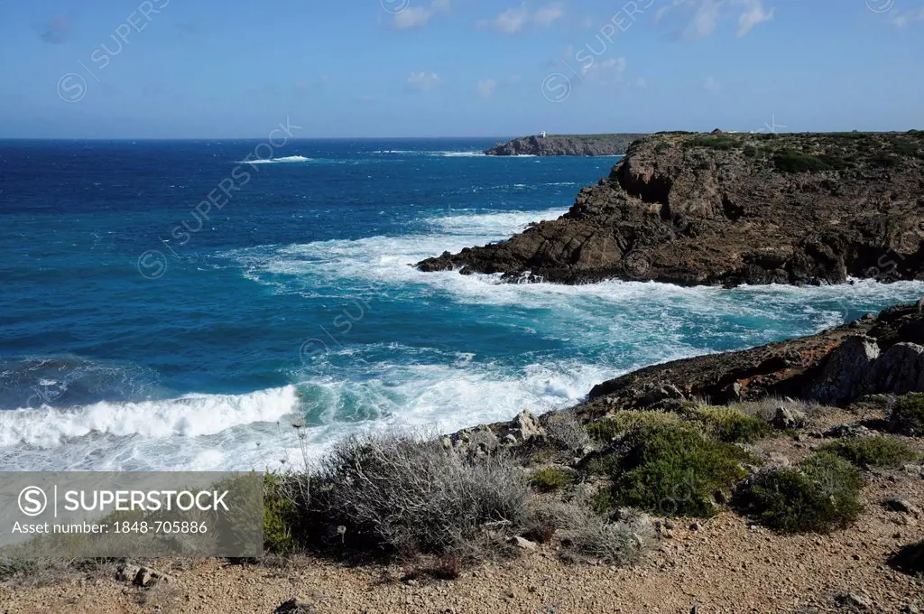 Cliffs, steep coast near Arenal d'en Castell, Minorca, Menorca, Balearic Islands, Mediterranean Sea, Spain, Europe