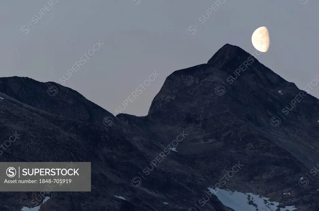 Moonrise near Tiniteqilaaq, Ammassalik Peninsula, Sermilik Fjord, East Greenland, Greenland