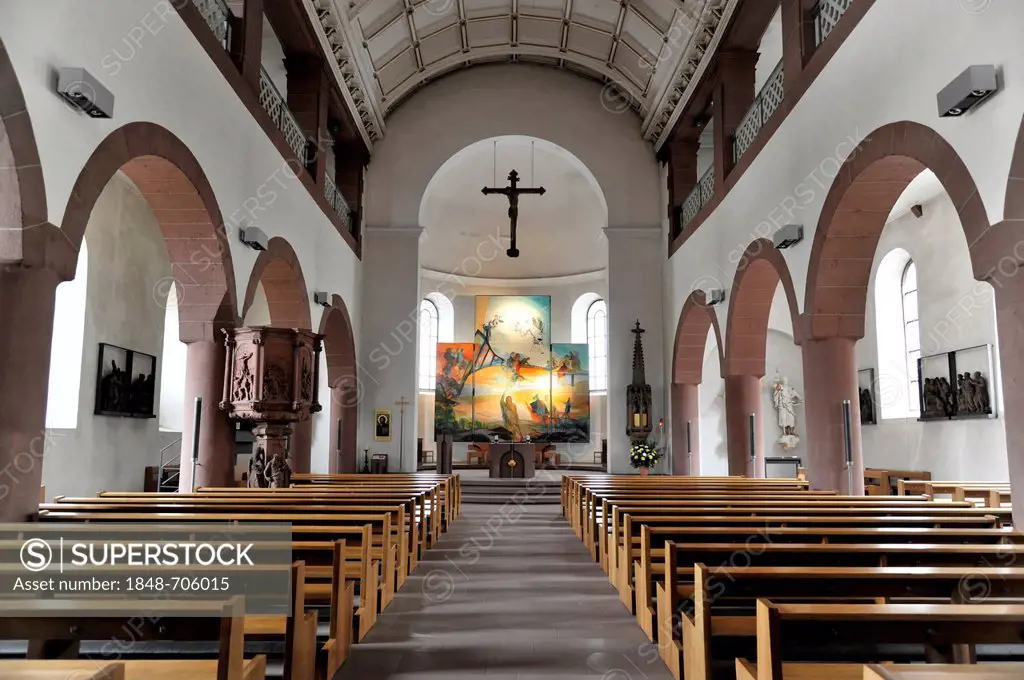 Interior view, St. Jakobus parish church, Miltenberg, Bavaria, Germany, Europe