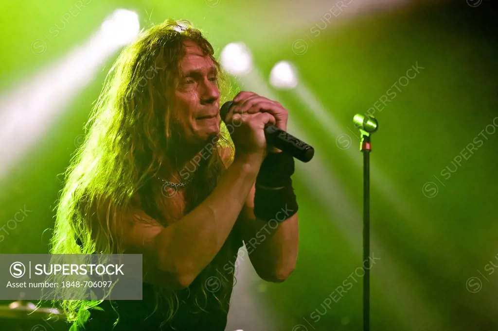 Dale, singer and frontman of the U.S. heavy metal band Crimes of Passion, performing live at the Schueuer in Lucerne, Switzerland, Europe