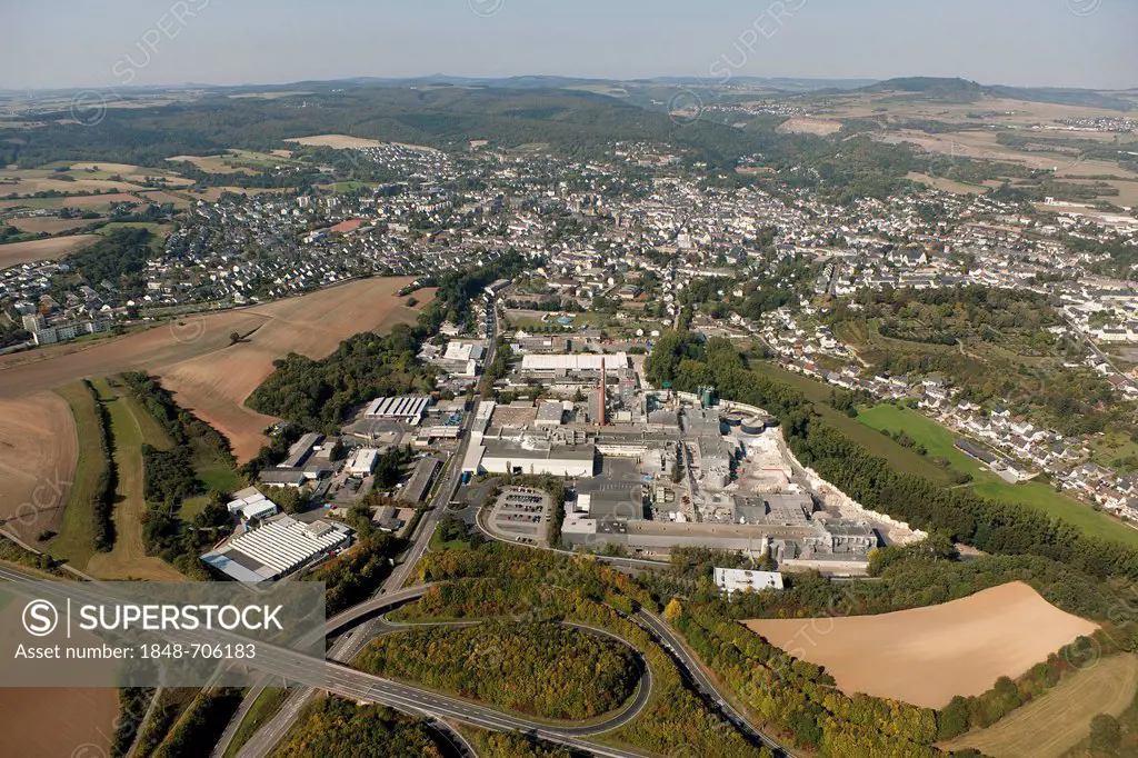 Aerial view, Weig company grounds, Mayen, Eifel mountain range, Rhineland-Palatinate, Germany, Europe