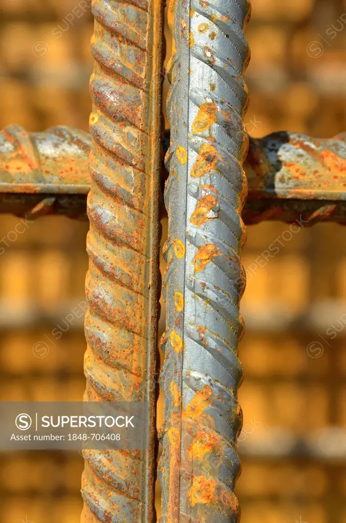 Rebar, reinforcing steel, on a construction site