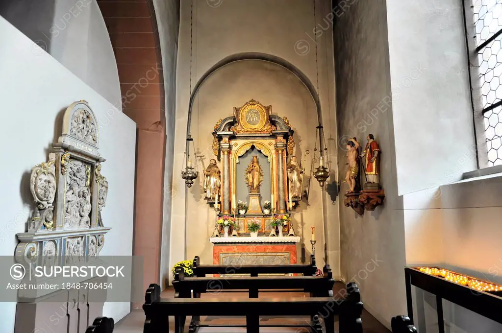 Side altar of St. Jakobus parish church, Miltenberg, Bavaria, Germany, Europe