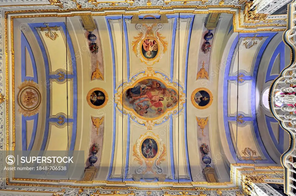 Interior view, ceiling paintings, vaulted ceilings, Igreja Sao Sebastiao da Pedreira Church, old town, Lisbon, Lisboa, Portugal, Europe