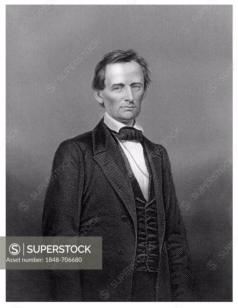 Copper engraving from the 19th Century, portrait of Abraham Lincoln, 1809-1865, President of the United States of America from 1861 to 1865
