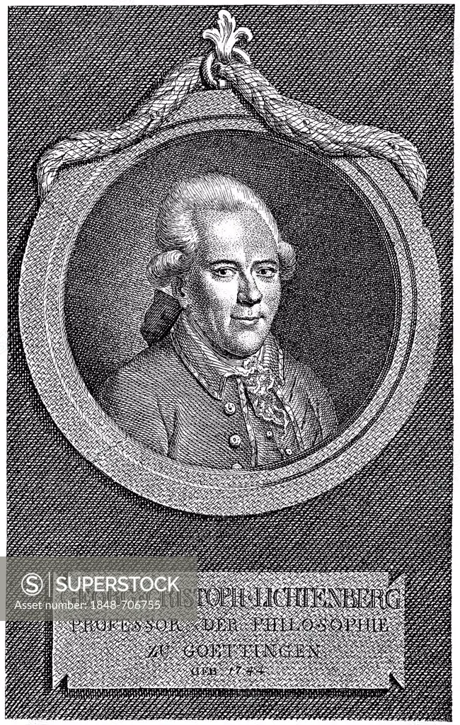 Historical illustration from the 19th century, portrait of Georg Christoph Lichtenberg, 1742 - 1799, a German mathematician, professor of experimental...