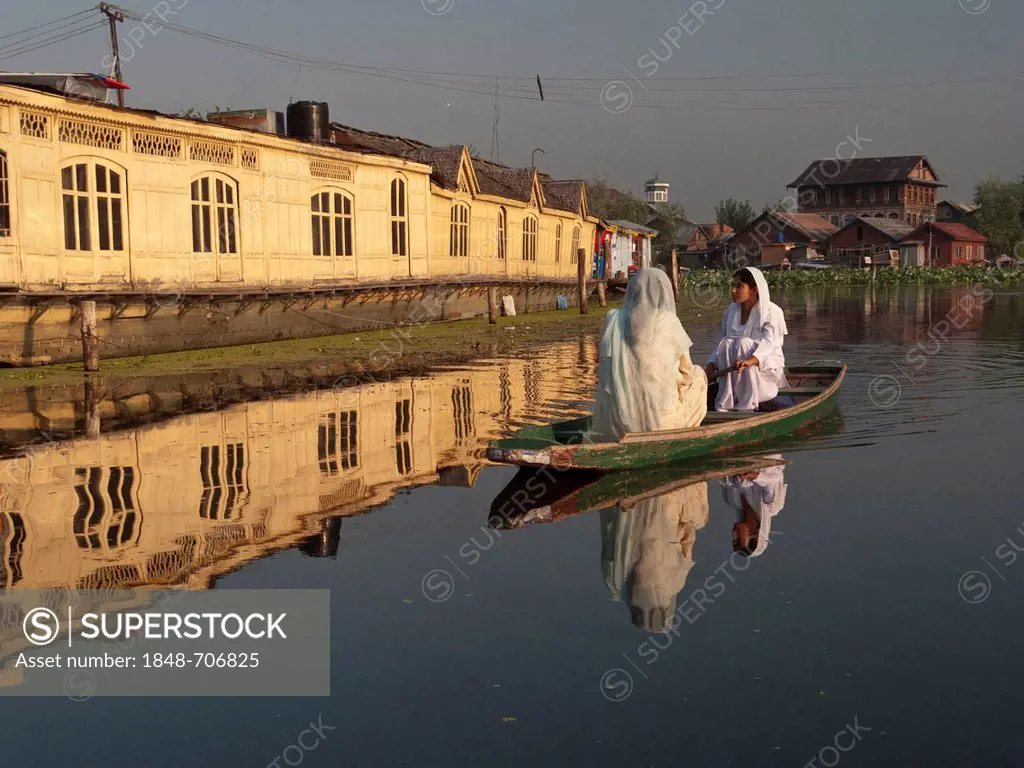 Shikara, traditional boat on Dal Lake, Srinagar, Jammu and Kashmir, India, Asia
