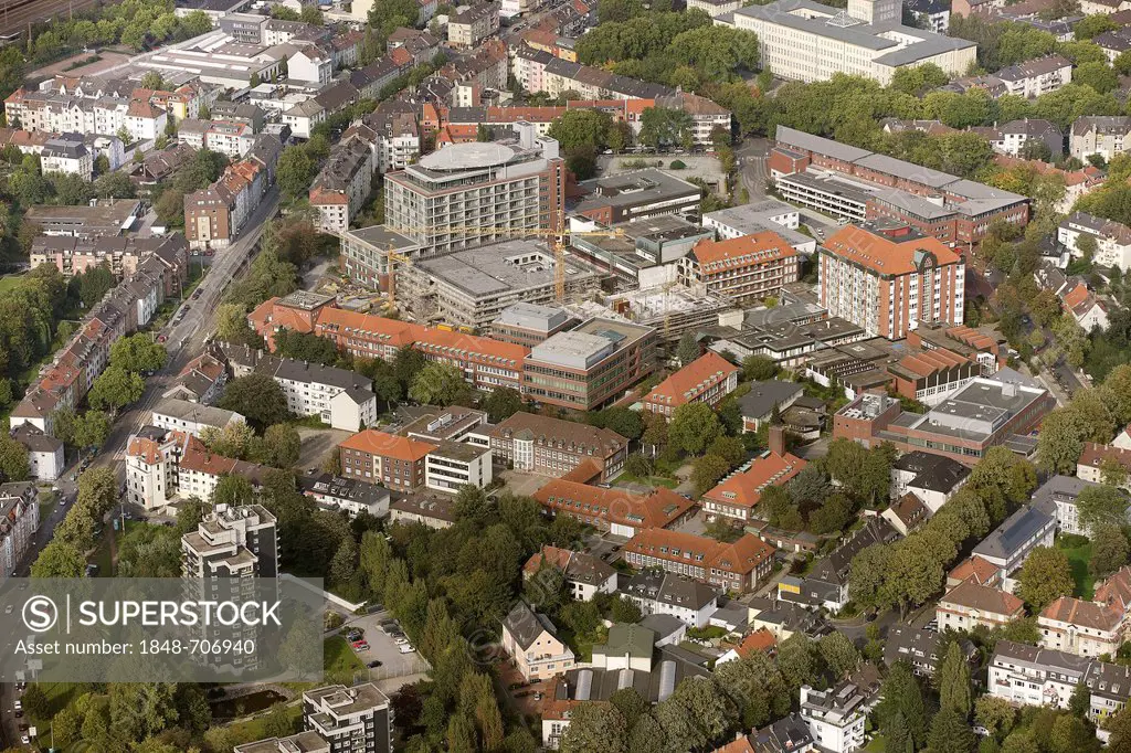 Aerial view, Berufsgenossenschaftliches Universitaetsklinikum Bergmannsheil teaching hospital, Bergmannsheil hospital, Bochum, Ruhr area, North Rhine-...