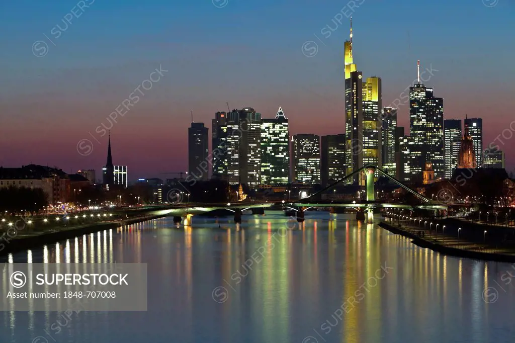 Skyline of Frankfurt am Main with Tower 185, Commerzbank, Messeturm, trade fair tower, ECB European Central Bank, HeLaBa, Landesbank Hesse, Deutsche B...