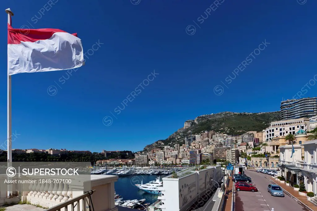 View from Ave de Ostende towards the port and Monte Carlo, Principality of Monaco, Europe, PublicGround