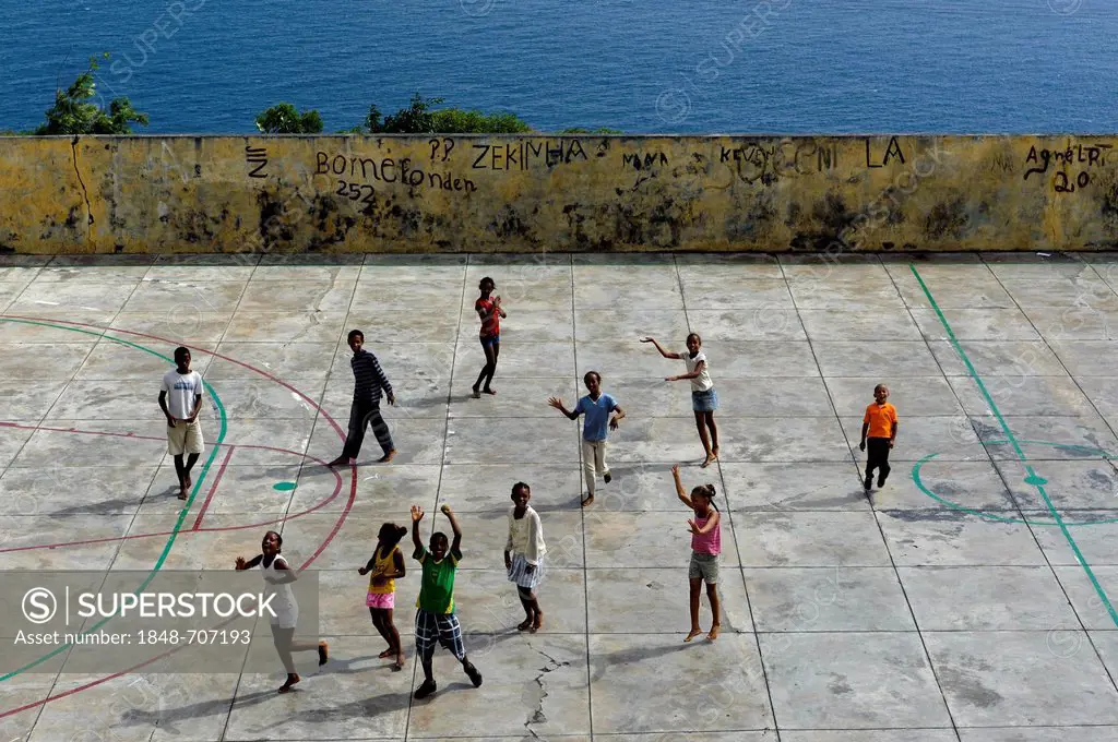 Children playing, Achada Furna, Fogo, Cape Verde, Africa