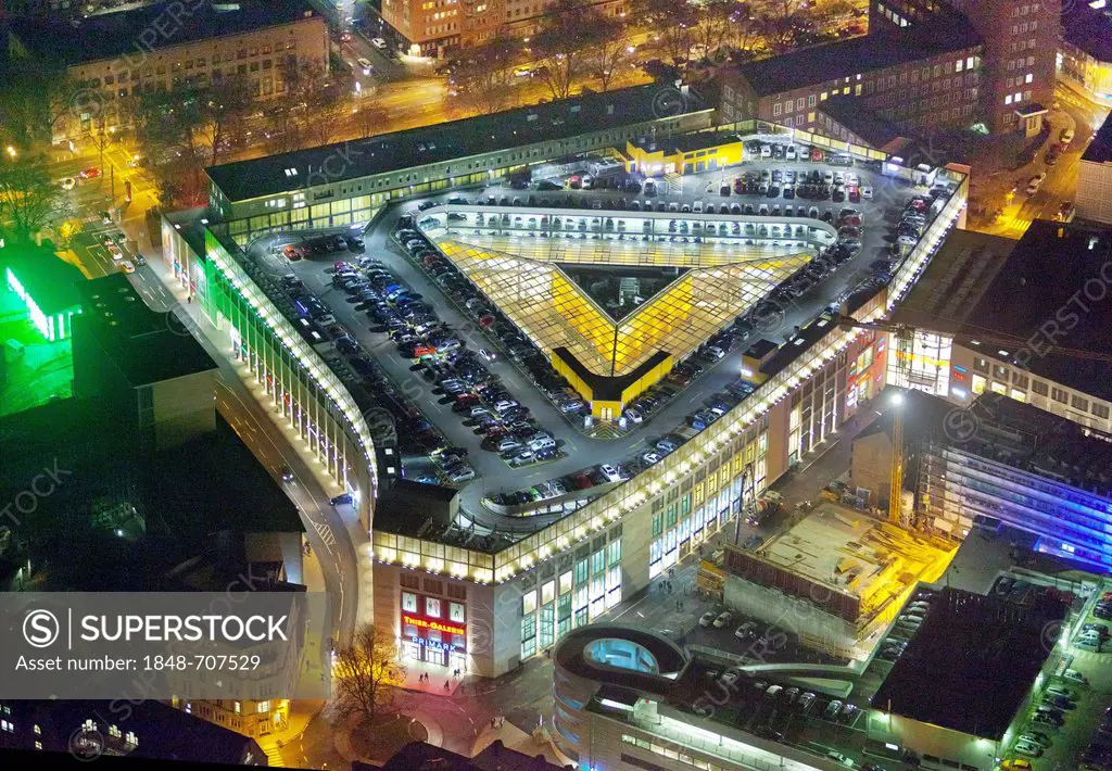Arial view, night view, ThierGalerie, Thier-Galerie, shopping centre, ECE, town centre, Dortmund, Ruhr Area, North Rhine-Westphalia, Germany, Europe