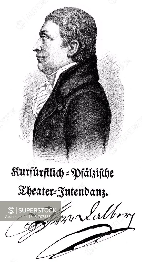 Historical print, portrait of Wolfgang Heribert Tobias Dalberg, 1750 - 1806, director of the Mannheim Court Theater, from the Bildatlas zur Geschichte...