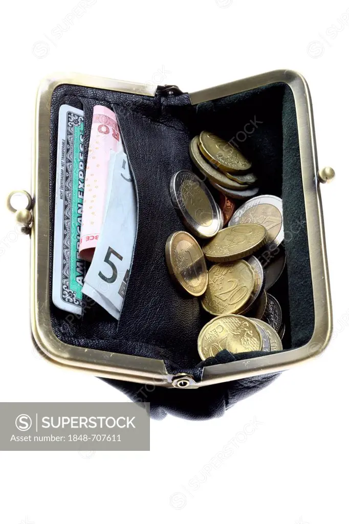 Wallet with credit card, euro notes, euro coins