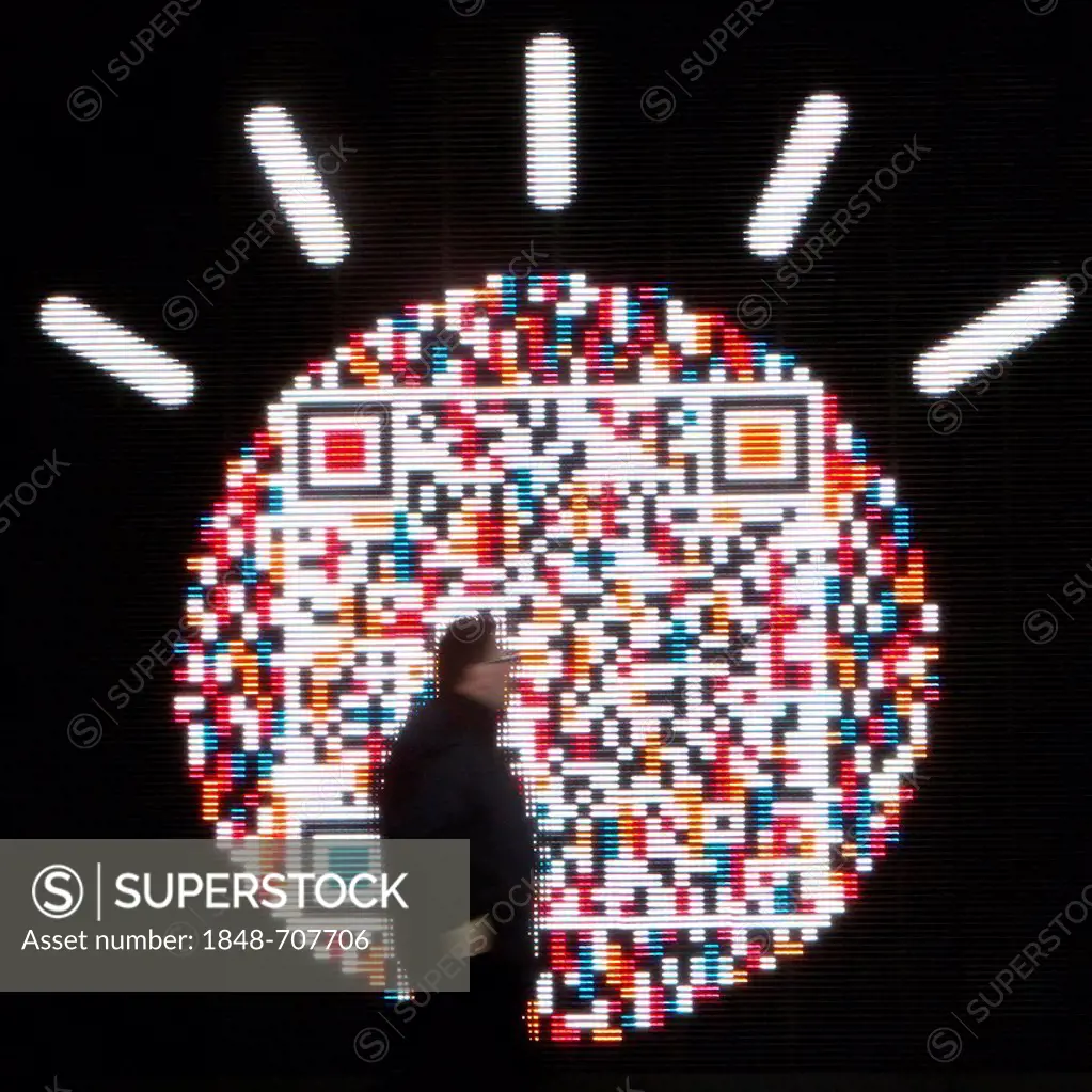 QR-code, matrix barcode, as an art object, exhibition stand of IBM, a technology and consulting corporation, CeBIT international computer expo, Hannov...