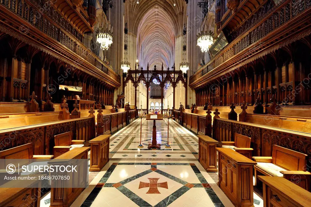 Choir area, Washington National Cathedral or Cathedral Church of Saint Peter and Saint Paul in the diocese of Washington, Washington, DC, District of ...