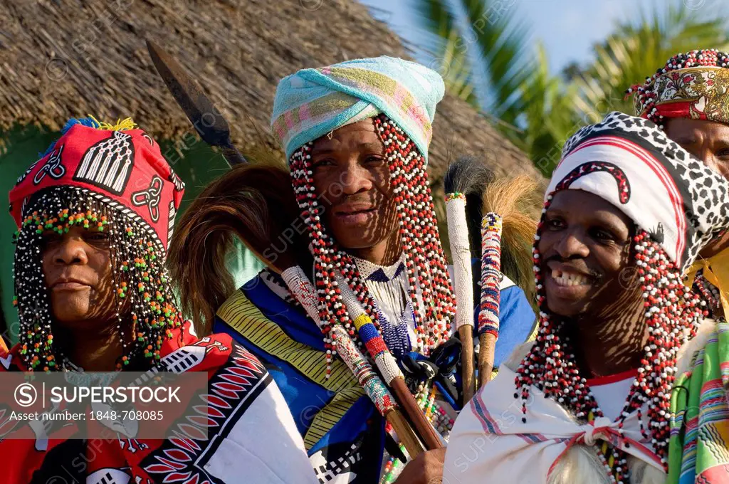 Traditionally dressed Xhosa people, during the Sangoma or Witchdoctor Festival, Wild Coast, Eastern Cape, South Africa, Africa
