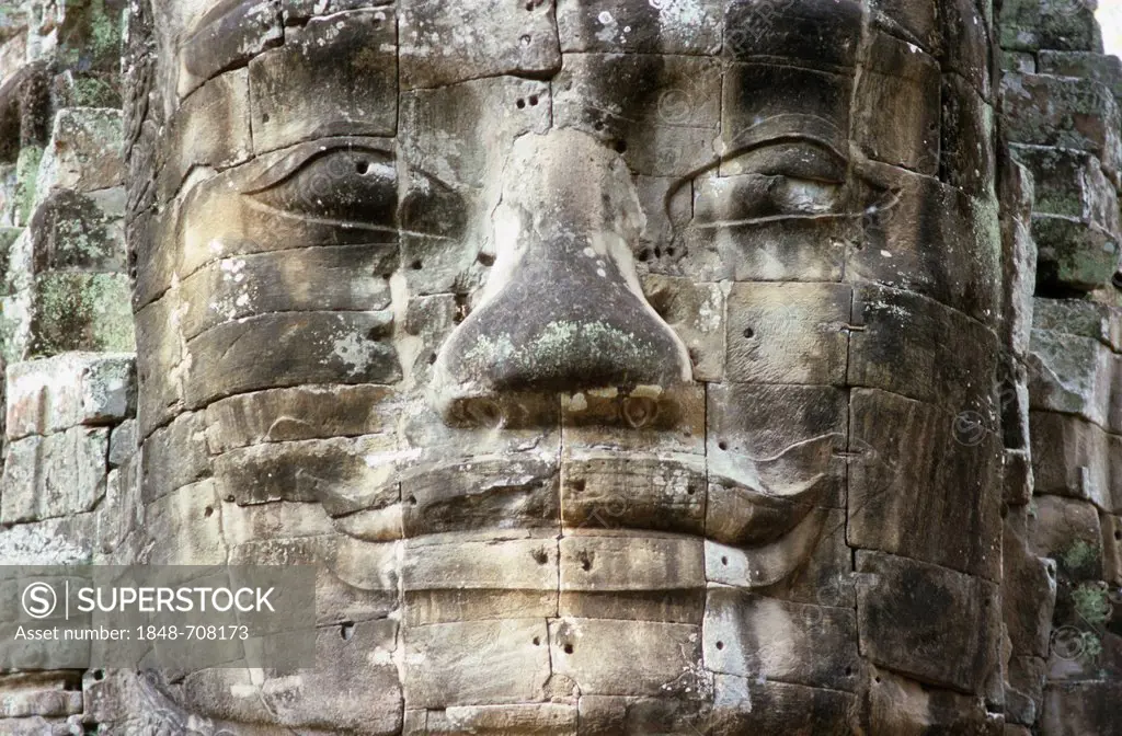 Huge stone head watching Victory Gate, Siem Reap, Cambodia, Southeast Asia