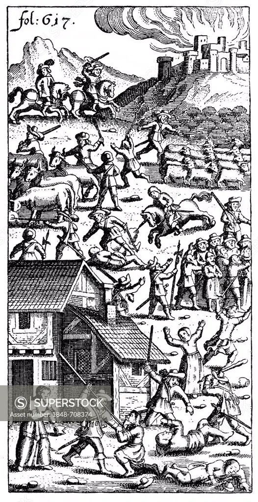 Historic print, copper engraving, 1645, from a book by Johann Michael Moscherosch, 1601 - 1669, a German statesman, satirist and teacher of the baroqu...