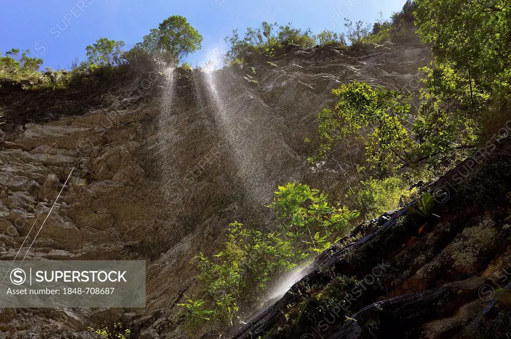Small waterfall in he Sossego Canyon, Chapada Diamantina, Bahia, Brazil, South America