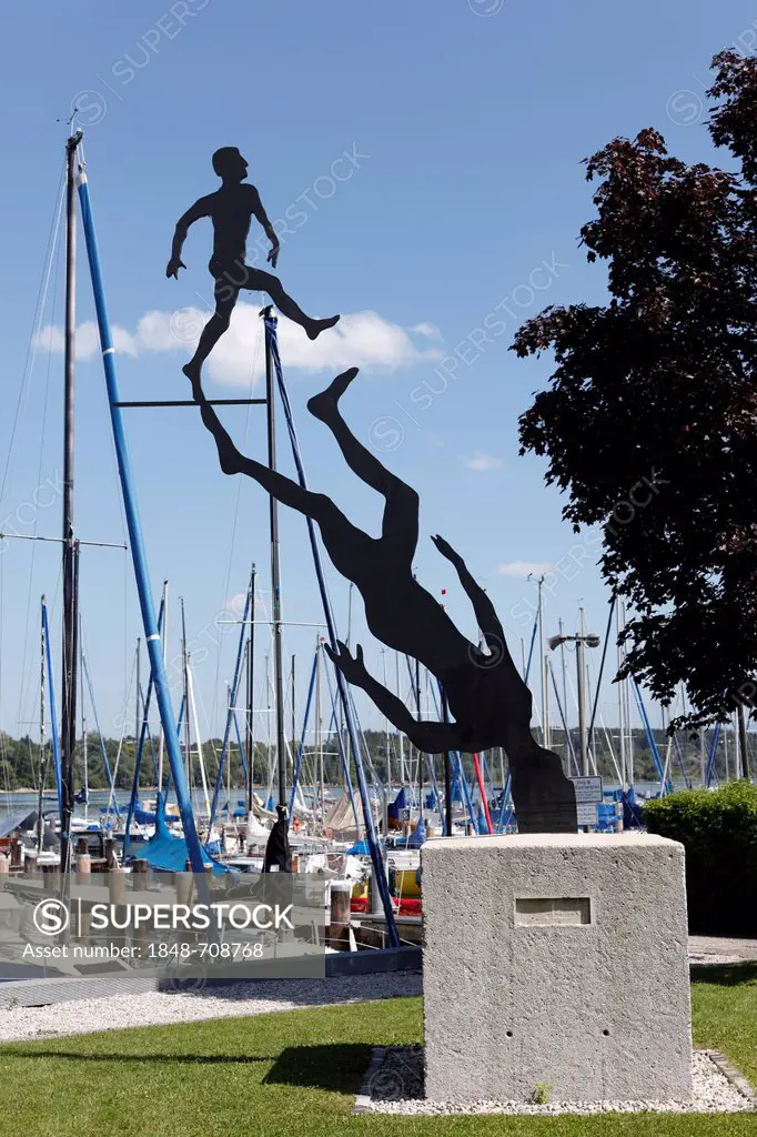 Modern sculpture at the marina in Seebruck, Chiemsee, Chiemgau, Upper Bavaria, Bavaria, Germany, Europe, PublicGround