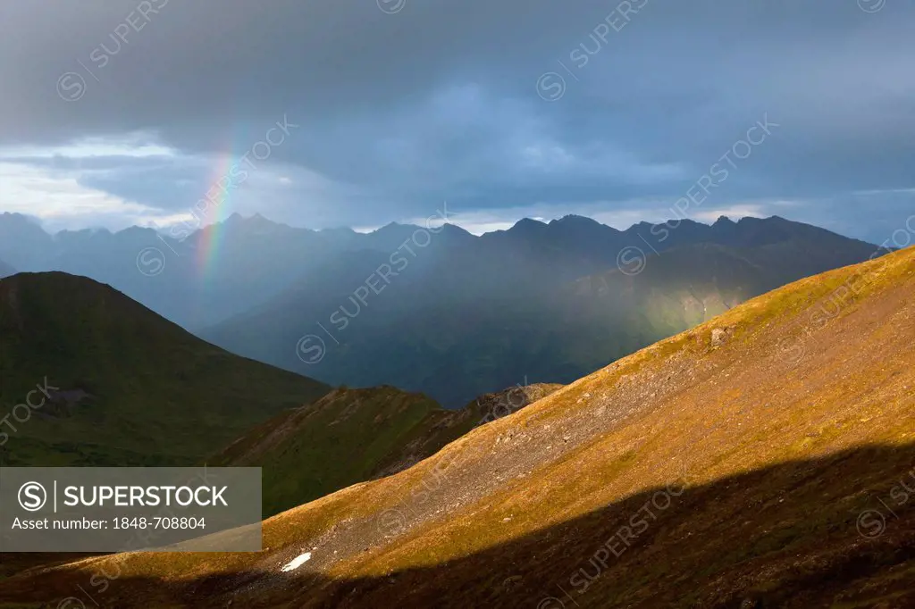 Evening mood with a rainbow and rain in the Talkeetna Mountains, Alaska, USA