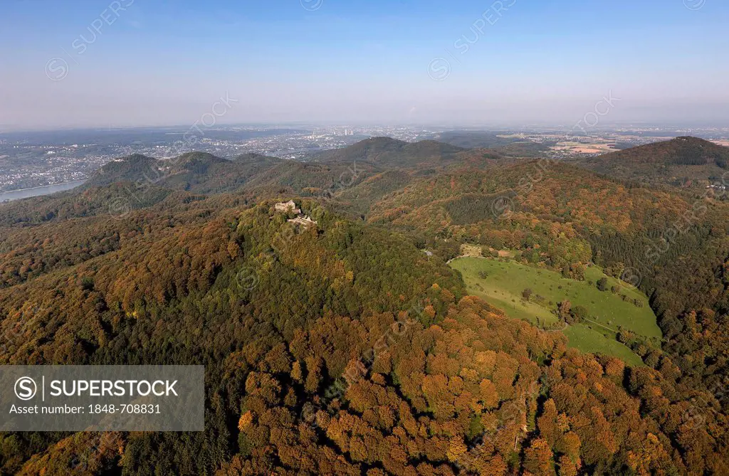 Aerial view, Rhein-Sieg-Kreis district, Siebengebirge mountains, Koenigswinter, North Rhine-Westphalia, Germany, Europe