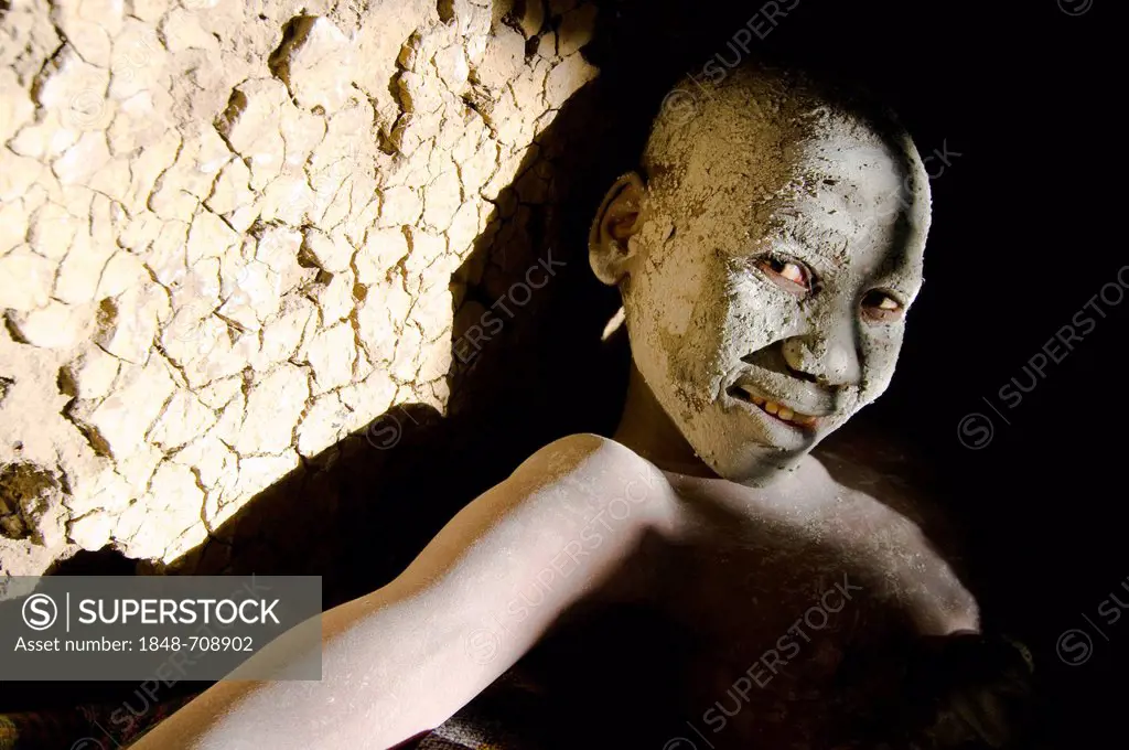 Young person, painted face, traditional circumcision ceremony, Transkei, Eastern Cape, South Africa, Africa