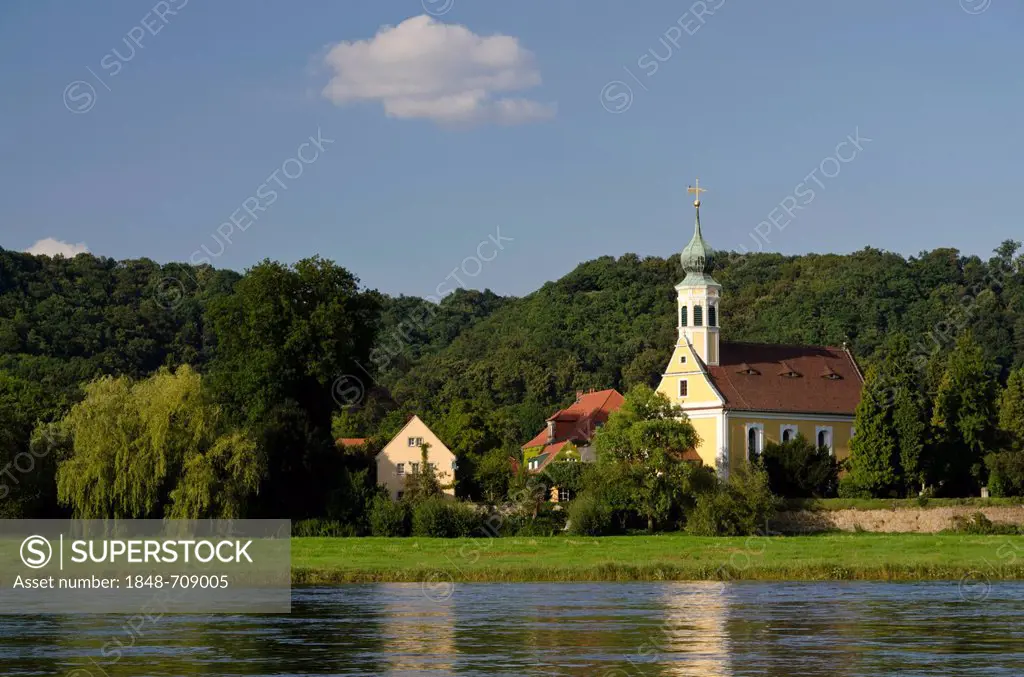 Maria am Wasser church on the river Elbe, near Dresden, Saxony, Germany, Europe