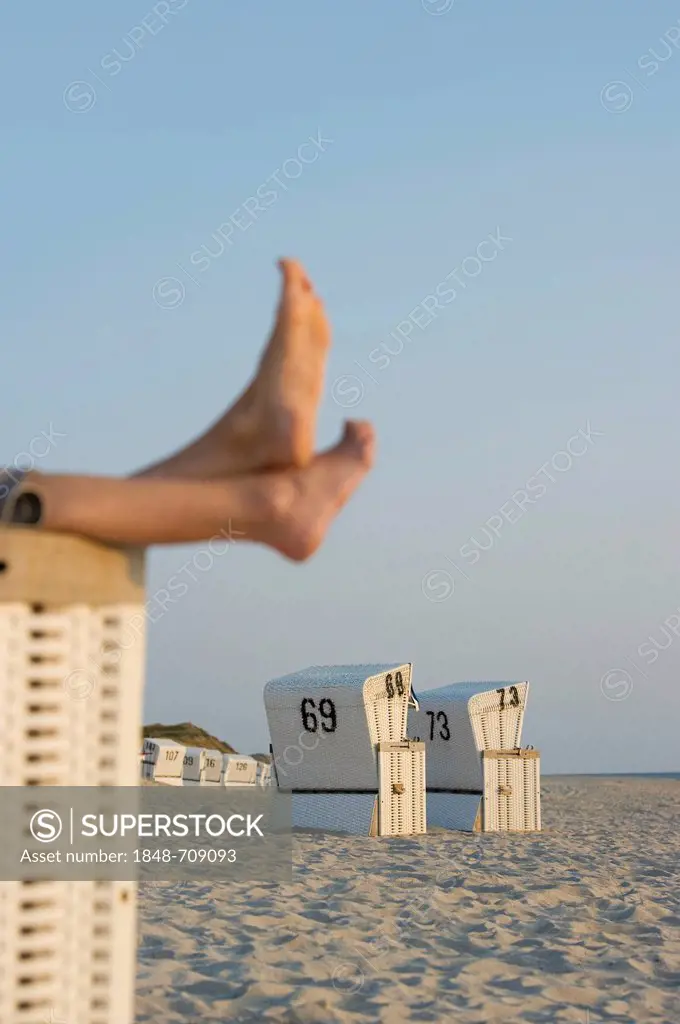 Beach chairs and bare feet, List, Sylt, Schleswig-Holstein, Germany, Europe