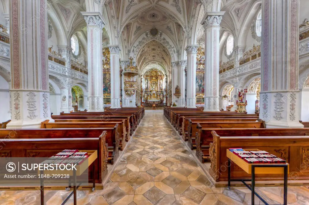 Interior view, parish church of St. Salvator and the Holy Cross, Heilig Kreuz, former Augustinian Canons Church, Polling, Upper Bavaria, Bavaria, Germ...