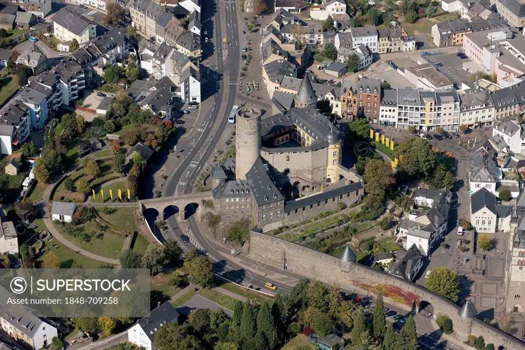 Aerial view, Genovevaburg castle, Mayen, Eifel mountain range, Rhineland-Palatinate, Germany, Europe