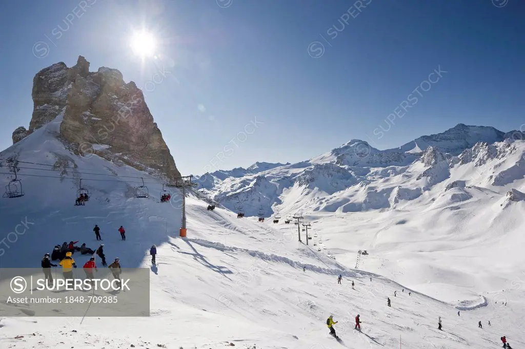 Skiing area, Aiguille Percee, Tignes, Val d'Isere, Savoie, Alps, France, Europe