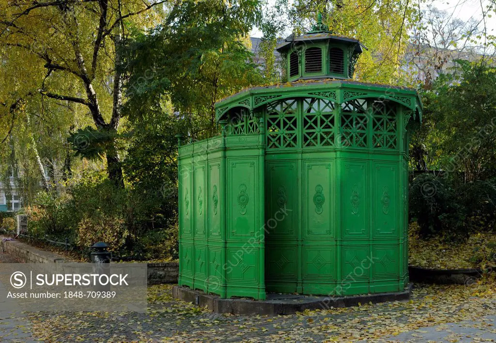 Typical historic cast iron public toilet from the 19th century in Berlin, renovated, nicknamed Café Achteck, Chamissoplatz square, Kreuzberg, Berlin, ...