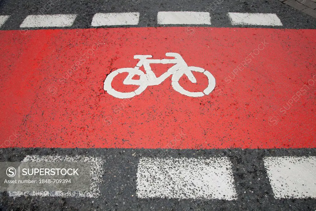 Pictogram, bicycle path, street crossing, Unna, Ruhr Area, North Rhine-Westphalia, Germany, Europe, PublicGround