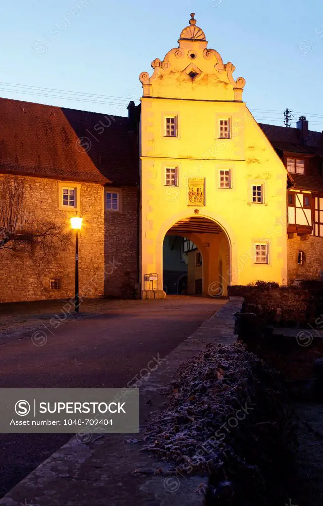 Wuerzburg Gate, Forchtenberg Castle, Hohenlohe, Baden-Wuerttemberg, Germany, Europe
