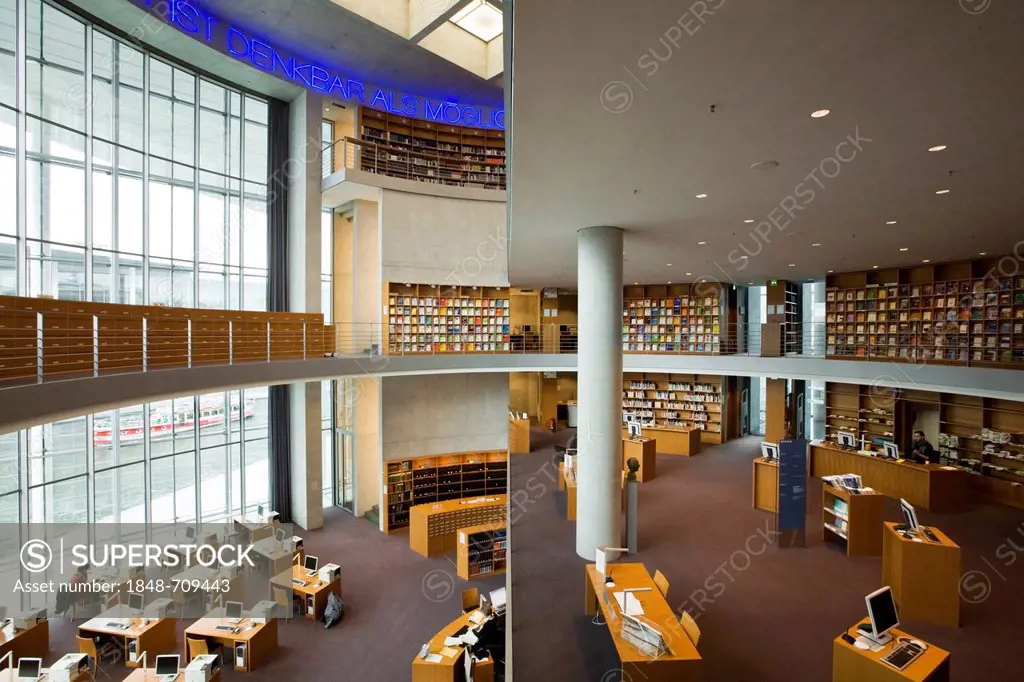 Library of Deutscher Bundestag, German parliament, Marie-Elisabeth-Lueders-Haus, building, view of the reading room, Berlin, Germany, Europe
