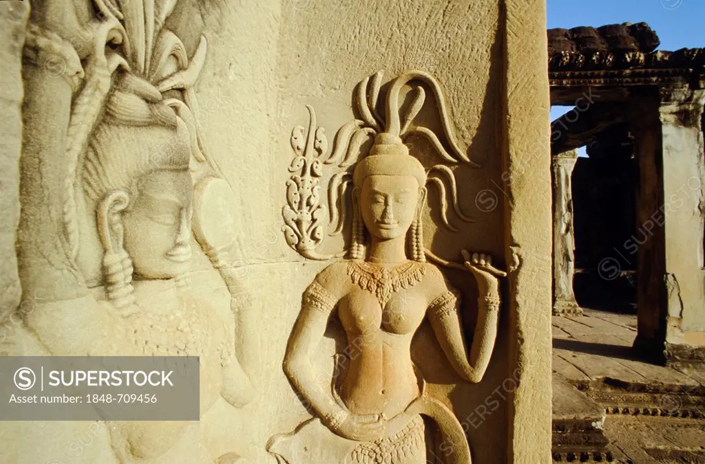 Rock carvings, Angkor Wat, Siem Reap, Cambodia, Southeast Asia