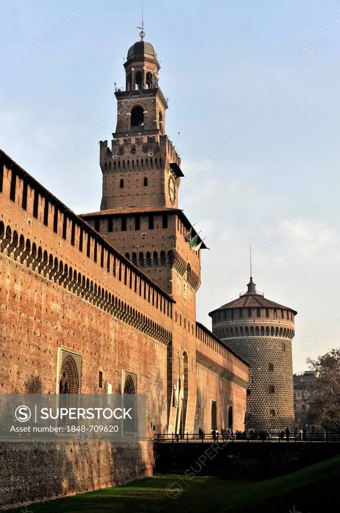 Fortezza Sforzesco, Sforza Castle, built from 1450, Milan, Milano, Lombardy, Italy, Europe, PublicGround