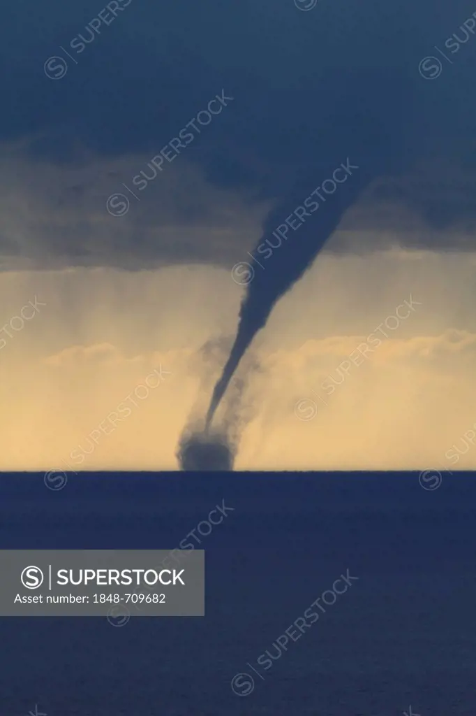 Tornado, waterspout, overlooking the Mediterranean Sea, off the coast of the Côte d'Azur, France, Europe
