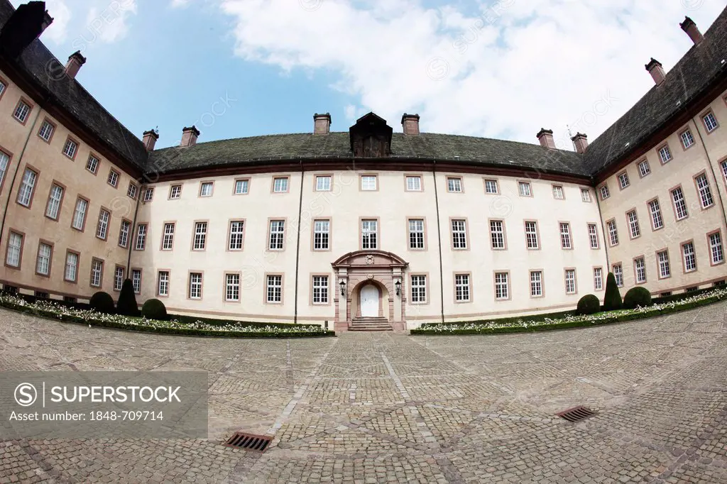 Courtyard, Schloss Corvey castle, former abbey, Hoexter, Weserbergland region, North Rhine-Westphalia, Germany, Europe