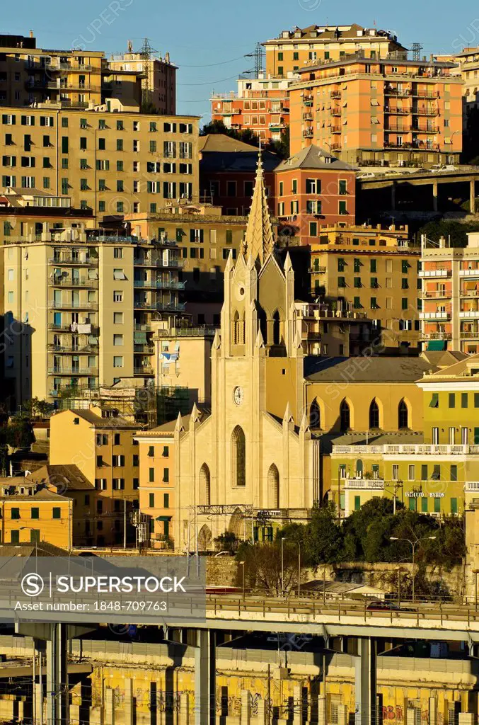 View of the port of Genoa with the Church di San Teodoro, Liguria, Italy, Europe