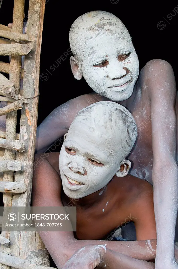 Young persons with painted faces, traditional circumcision ceremony, Transkei, Eastern Cape, South Africa, Africa
