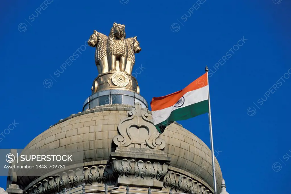 Lion capital, national emblem of India, State Parliament House, Bangalore, Karnataka, South India, India, Asia
