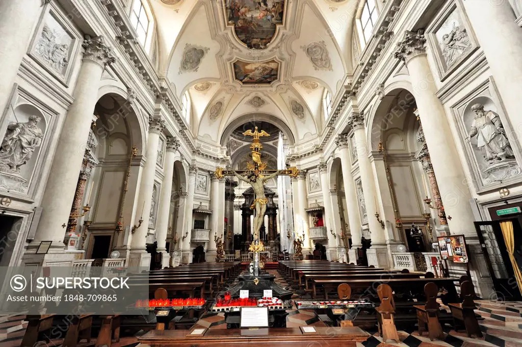 Nave interior, Church of Santa Maria della Rosario, built 1726 - 1746, Fondamenta Zattere, Canale della Giudecca, Venezia, Venice, Italy, Europe