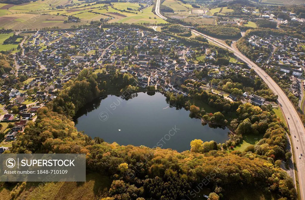 Aerial view, Ulmener Meer, Ulmen, Eifel mountain range, Rhineland-Palatinate, Germany, Europe